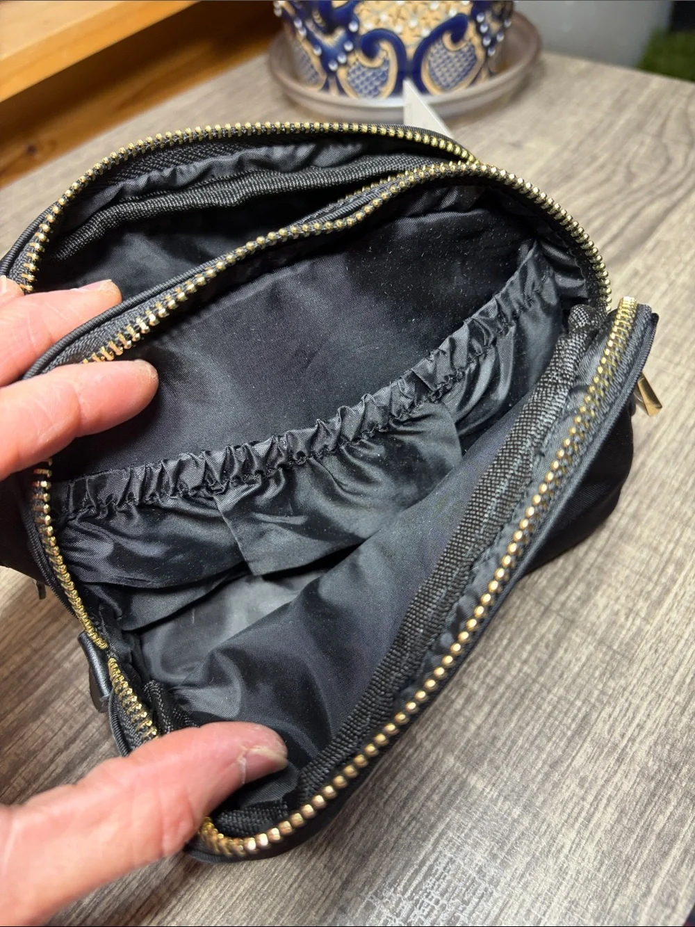 House of Harlow 1960 Black Nylon Double-Zip Tech Accessory Pouch